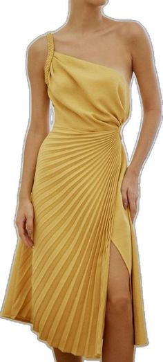 Goddess Vibes, Grecian Goddess, Yellow Maxi, Sophisticated Dress, Lovely Dresses, Silk Dress, Wedding Guest Dress, Pleated Skirt, Custom Color