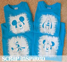 three shirts with mickey mouse drawn on them