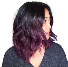 Vivid Lowlights, Dark Purple Hair Color, Brown Ombre Hair Color, Black Hair Ombre, Purple Balayage, Hair Color Plum, Purple Ombre Hair, Dark Purple Hair, Plum Hair