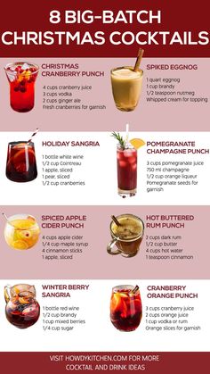 14 Popular Big-Batch Christmas Cocktails - HowdyKitchen Drinks To Serve At A Party, Holiday Boozy Punch, Christmas Party Batch Cocktails, Premade Holiday Cocktails, Christmas Adult Drinks Easy, Holiday Cocktails Batch, Winter Drink Ideas Alcohol, Christmas Cocktails In A Pitcher, Cocktails Recipes Christmas