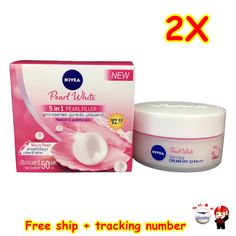 2X NIVEA Pearl White Day Face Cream SPF33 PA+++ Facial Skin Care Dark Spots *** Free ship + tracking number *** Condition :  Brand new Size : 50ml. / Box Quantity :  2 Boxes  NIVEA Pearl White Day Face Cream SPF33 PA+++ 50ml. The face is naturally brighter. with facial cream Daytime facial cream with SPF 30 sun protection for oily skin, frequent make-up, dark circles, 10 times the power of radiance to the skin, Pearly White combined formula, clear skin, superior to vitamin C. with nourishing vit Face Cream Best, White Day, Facial Cream, Fair Skin, Best Face Products, Better Skin, Facial Skin, Facial Skin Care, Dark Spots