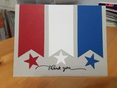 a thank you card with red, white and blue stars