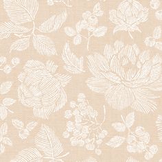 a beige and white floral wallpaper with leaves