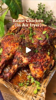 Javeria Shah on Instagram: "💥ROAST CHICKEN💥
in Air fryer 

▪️INGREDIENTS:
1.5 kg chicken whole
8-10 garlic 
4 green chilies 
1 small onion 
1 bunch fresh coriander 
1 tbsp coriander seeds
1 tbsp cumin seed
1 tbsp paprika 
1 tbsp salt
1 tsp mix herb
1 tbsp chili flakes 
1 tbsp cumin powder 
1 tsp black pepper 
1 tbsp mustard sauce
4 tbsp Oil

📌Airfry or Bake at 190 C for 30 minutes 
Then Flip it, cook for another 15 mins until a nice color is achieved.
📌Cooking time can vary depending on the size and power of your airfryer.

#chickenroast  #roastchicken #roast #roastdinner #sundayroast #roasted #chickenrecipes #chickenrecipe #desistyle #desifood #recipereel #recipeoftheday #airfryerrecipes #airfryer #airfryerchicken #airfryeroven #airfry"