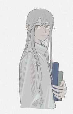 an anime character with long hair holding a book