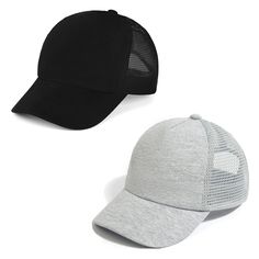 two hats, one black and one grey, are shown side - by - side