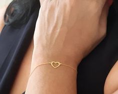 Gold Heart Bracelet 9K 14K 18K Rose Gold Bracelet Solid Gold | Etsy 14k Gold Bracelet For Everyday Valentine's Day, 14k Gold Bracelet For Everyday And Valentine's Day, Delicate 14k Gold Bracelets For Valentine's Day, 14k Rose Gold Bracelet For Valentine's Day, Dainty Yellow Gold Bracelet For Valentine's Day, Delicate Heart Bracelet For Valentine's Day, Minimalist Gold Bracelet For Valentine's Day Gift, Delicate Gold Heart Bracelet For Gift, Rose Gold Heart-shaped Bracelet For Valentine's Day