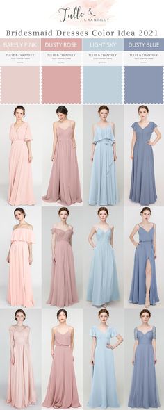 the bridesmaid dresses color guide for 2012 is shown in different colors and sizes