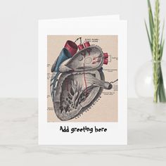 a greeting card with an illustration of the human heart and caption that says, add greeting here