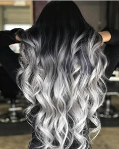 black and white hair Silver Ombre Hair, Grey Ombre Hair, Silver Hair Color, Pastel Hair, Hair Dye Colors, Cool Hair, Grunge Hair, Cool Hair Color