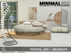 an image of a bedroom setting with minimalism and modern design in the style of minimalism