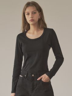 "Editor's NotesThis is a cotton t-shirt that can be worn in any season. It's designed with a deep scoop neck, making it a basic t-shirt but great to wear with a feminine mood. We used fabric that has undergone a separate washing process to minimize deformation due to wear and washing, considering its high utility as an item.- Made with the material that has good elasticity- The fit that wraps around the body line highlighting the body's curves and volume- Can be widely used either as a single item or as an inner top under a jacket* The product color may be closer to the color shown in the detailed shots due to the lighting; minor color differences may occur depending on the monitor type and settings.Measurements(in.)One Size(XS-M)- Length: 20.47 in.- Shoulder: 14.57 in.- Chest: 16.93 in.- Basic Scoop Neck T-shirt For Fall, Fall Basic Scoop Neck T-shirt, Trendy Scoop Neck T-shirt For Fall, Black Scoop Neck T-shirt For Fall, Basic Scoop Neck Tops, Fitted Scoop Neck T-shirt For Fall, Body Curves, Basic T Shirt, Color Show