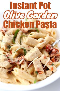 instant pot olive garden chicken pasta in a white bowl