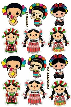 many different types of stickers on a white background, including girls with colorful hair