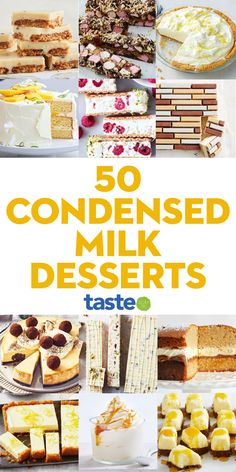 a collage of different desserts with the words 50 condensed milk deserts on them