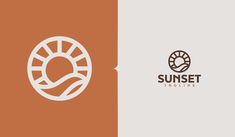 the logo for sunset living is shown in two different colors and styles, one with an orange background