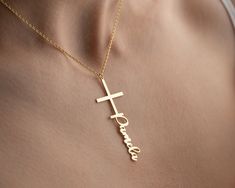 Cross Necklace For Women, Personalized Cross Necklace, Cross Necklace Women, Personalized Cross, Necklace Cross, Gold Cross Necklace, Necklace Craft, Custom Name Necklace, Name Necklaces