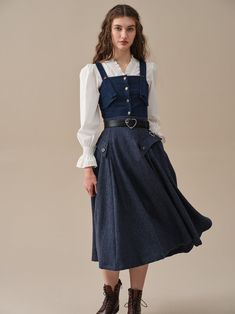 Winter Long Pleated Dress, Winter Dress With Long Pleated Skirt, Elegant Long-skirt Winter Dresses, Elegant Long Winter Dress, Dark Academia Fitted Dresses For Spring, Fitted Dark Academia Dresses For Spring, Fitted Spring Dress In Dark Academia Style, Feminine Midi Dress For Work, Flared Skirt Dresses For Work In Fall