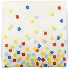 a white sheet with multicolored polka dots on it