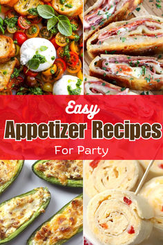 easy appetizer recipes for party, including zucchini rolls and stuffed peppers