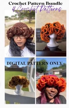 crochet pattern bundle for women's hats with braids on top and bottom