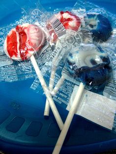 some lollipops are wrapped in plastic