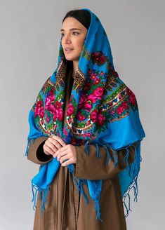 Large Embroidery Style Floral Scarf Ethnic Folk Ukrainian Wool Shawl Slavic With Tassels Gift for Her Ukrainian - Etsy