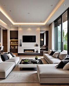 Modern Living Room With Chimney, Modern Chic Living Room Luxury, Living Room Designs Light, Modern Living Room Design Interiors, Dim Living Room, Lounge Modern Design, Living Room Design Ideas Modern, Contemporary Fireplace Design, Modern Luxe Living Room