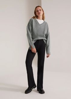 THE WILLIAM SWEATER | Favorite Daughter Grey Wool Sweater Outfit, Winter Relaxed Fit V-neck Sweater, Chic Wool V-neck Sweater For Work, Oversized V-neck Sweater For Work, Cozy Wool V-neck Sweater For Work, Oversized V-neck Sweater For Workwear In Winter, Winter V-neck Sweater With Ribbed Cuffs, Fine Knit Wool V-neck Sweater, Wool V-neck Sweater For Work In Fall