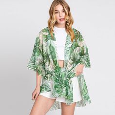 Size : 35" X 32.5" Material : 100% Polyester Crochet Cover Up, Leaf Prints, Front Open, Lowest Price, Cover Up, On Sale, Crochet, Green