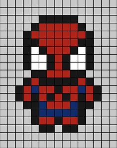 A pixel art template of Spider-Man. Spider Man Melty Beads, Superhero Cross Stitch, Superhero Perler Bead Patterns, Spider Man Pearler Beads, Spider Man Pixel Art Grid, Spider Man Perler Bead Pattern, Easy Pixel Art Spiderman, Marvel Pixel Art Grid, Spiderman Grid