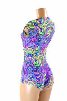 "This item is made to order, please read all the way through the listing before purchasing! This bodysuit is made of lycra spandex in a neon glow worm print. Cap sleeves and boy cut legs. Four way stretch for a figure forming fit. This bodysuit is unlined. Womens Sizing (See below for instructions on where measurements should be taken) XXS: Bust 29\"-30\" / Waist 22\"-23\" / Hips 30\"-32\" Extra Small: Bust 31\"-32\" / Waist 24\"-25\" / Hips 33\"-35\" Small: Bust 33\"-34\" / Waist 26\"-28\" / Hi Multicolor Stretch Rave Unitard, Summer Rave Fitted Unitard, Multicolor Fitted Rave Unitard, Fitted Rave Bodysuit For Swimming, Multicolor Stretch Sports Bodysuit, Green Stretch Rave Bodysuit, Fitted Green Bodysuit For Rave, Fitted Multicolor Unitard For Summer, Multicolor Summer Unitard