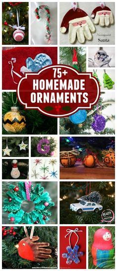 christmas ornaments and handmade ornaments are featured in this collage