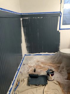 the bathroom is being remodeled and ready for painting