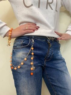 Orange Bead Belt Chain for Jeans with Bracelet Gift Sparkling Letter C Heart Pendant Femail Chain for Jeans, Bags Women accessories, HandBag Accessories, Handbag keychain, Charm KeyChain , Silver PLated Pant chain , Charm Orange Beads for Ladies Purse Bags, Pendant Handbag Keyring Charm, Pendant Jeans Chain Sparkling Letter C Silver Heart Orange Beads Pants Chain Cool Bead pants chain Bead Belt Chain, Chain For Jeans, Bead Belt, Handbag Keychain, Chain Jeans, Jeans Chain, Pants Chain, Orange Jeans, Pant Chains