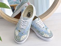 Custom Painted Shoes With Wildflowers and Bees Painting Vans - Etsy Floral Painted Shoes, Painted Shoes Flowers, Custom Painted Shoes Ideas, Embroidery Shoes Vans, Painting Vans, Customized Canvas Shoes, Painted Vans Shoes, Painted Vans Slip On, Diy Vans