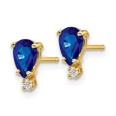 Precious Metal Type: 14k Yellow GoldWeight: 0.63 gmLength: 8 mmWidth: 4 mmDiamond Weight: 0.034 Ct.Gemstone Weight: 1.1 Ct. Real Diamond Earrings, Sapphire And Diamond Earrings, White Gold Earrings Studs, White Gold Studs, Birthstone Earrings, Rainbow Bracelet, Vs Diamond, Yellow Earrings, Large Jewelry