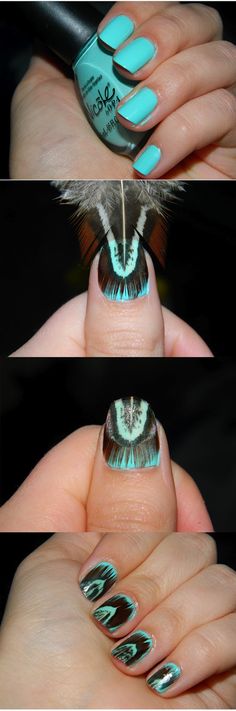 The Beauty Bandit: Feather Manicure Do It Yourself Nails, Chicken Feathers, Feather Nails, Mani Pedi, Blue Nails, How To Do Nails