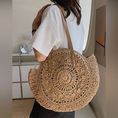 Large Round Summer Shoulder Bag Rattan Straw - Handmade Crochet - Nwot Zipper Closure - Double Handle - Very Spacious - Inside Pocket Product Measurement Bag Length:15.7 Inch, Bag Width:3.9 Inch, Bag Height:16.5 Inch, Handle Height: 11.8 Inch, Opening Of Bag: 16 Inch Fits Everything You Need, And Then Some More!! Summer Lightweight Straw Bag, Casual Straw Bag For Day Out, Brown Crochet Bag For Vacation, Lightweight Straw Bag For Beach, Bohemian Straw Bag For Vacation Day Out, Lightweight Bohemian Bags, Straw Bag For Day Out During Beach Season, Beach Bag For Day Out During Beach Season, Bohemian Brown Straw Bag For Day Out