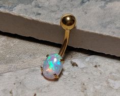 Opal Belly Ring Navel Piercing Dainty Belly Ring Surgical | Etsy Opal Belly Button Piercing, Unique Belly Rings, Belly Piercing Jewelry, Cartilage Earrings Hoop