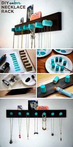 the diy necklace rack is made with popsicles and toothpaste tubes