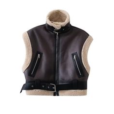 F00215885-101 Sleeveless Vest Jacket, Faux Leather Vest, Casual Office Wear, Lambskin Jacket, Faux Shearling Jacket, Short Vest, Vest Coat, Sleeveless Jacket, Weekend Outfit