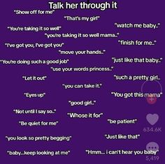 a purple background with the words'talk her through it'and an image of a baby