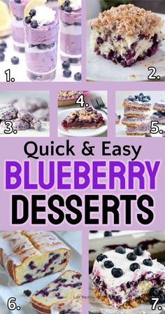 blueberry desserts with text overlay that reads quick and easy blueberry desserts