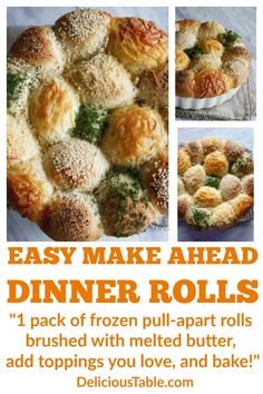 an advertisement for easy make ahead dinner rolls