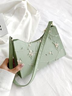 Cute Shoulder Bags, Embroidered Shoulder Bag, Aesthetic Bags, Floral Bags, Baguette Bag, Cute Purses