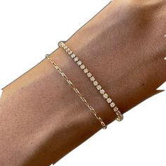 Dainty 14k Gold Tennis Bracelet For Everyday Wear, Dainty Cubic Zirconia Tennis Bracelet For Everyday, Dainty Everyday Tennis Bracelet, Dainty Everyday Stackable Tennis Bracelet, Dainty Stackable Tennis Bracelet For Everyday, Adjustable 14k Gold Tennis Bracelet For Everyday Wear, Tennis Bracelet, Beauty Products, Gold Filled