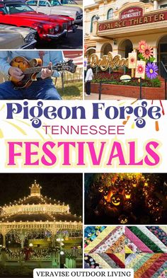 a collage of photos with the words pigeonon fortga tennessee festival in front of it