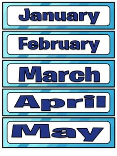 four months of the year stickers are shown in blue, white and black colors