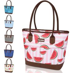 a watermelon print purse with four different colors